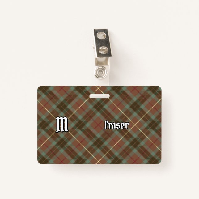 Clan Fraser Hunting Weathered Tartan Badge ID Badge (Front with Clip)
