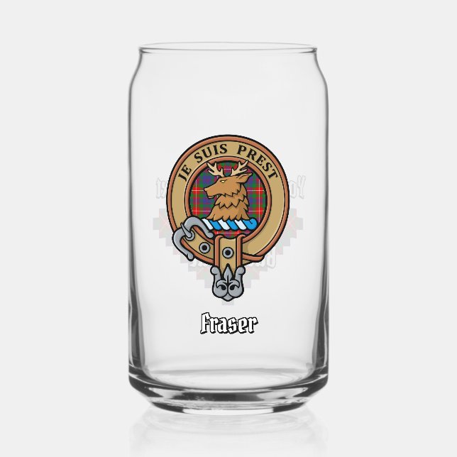 Clan Fraser of Lovat Crest over Tartan Can Glass (Front)