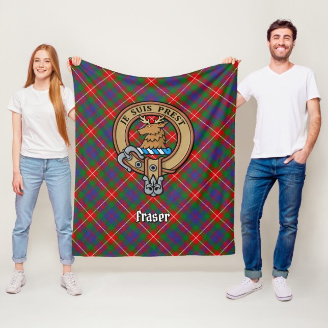 Clan Fraser of Lovat Crest over Tartan Fleece Blanket (In Situ)