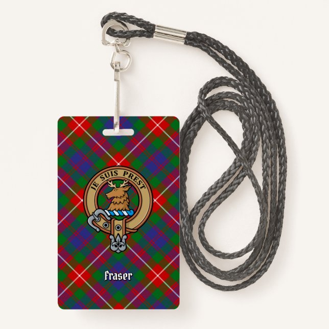 Clan Fraser of Lovat Crest over Tartan ID Badge (Front with Lanyard)