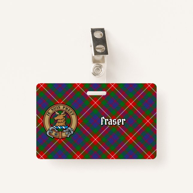Clan Fraser of Lovat Crest over Tartan ID Badge (Front with Clip)