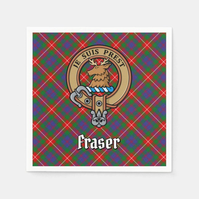 Clan Fraser of Lovat Crest over Tartan Napkin (Front)