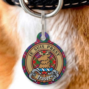 Clan Fraser of Lovat Crest over Tartan Pet Tag