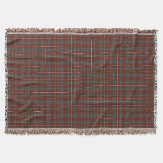 Clan Fraser Reproduction Tartan Blue and Red Plaid Throw Blanket (Front)