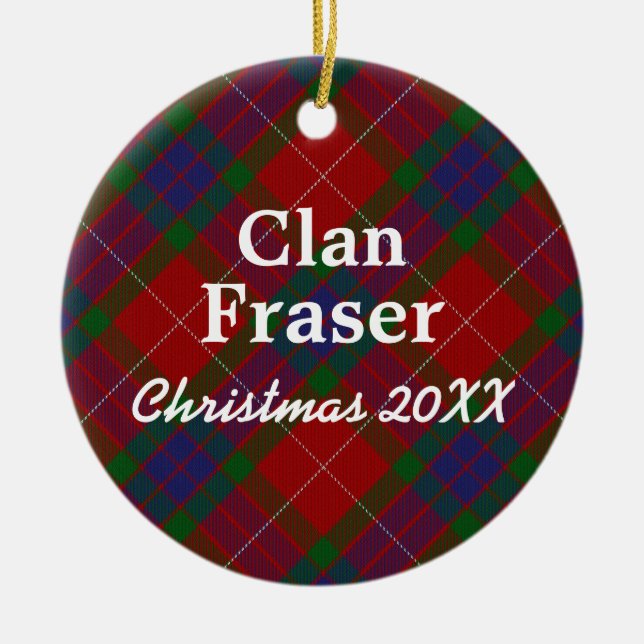 Clan Fraser Scottish Tartan Ceramic Tree Decoration (Front)