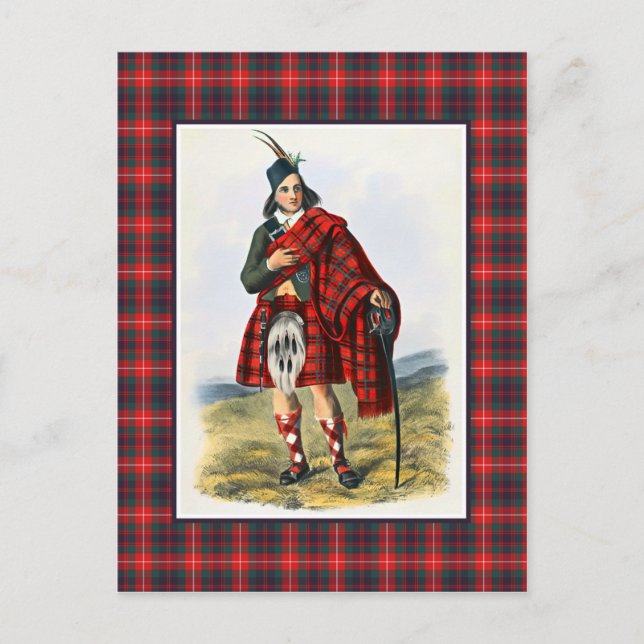 Clan Fraser Vintage Illustration Tartan Frame Postcard (Front)