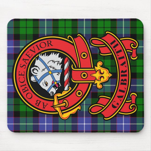 Clan Galbraith Mouse Pad with Clan Tartan & Crest (Front)