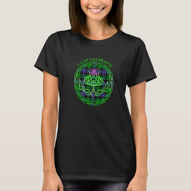 Clan Galbraith Scottish Tartan Celtic Thistle T-Shirt (Front)