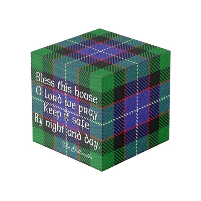 Clan Galbraith Tartan House Blessing Cube (Front Angled)