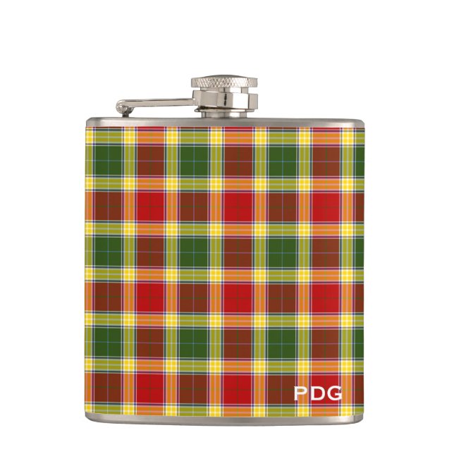 Clan Gibbs Tartan Monogram Hip Flask (Front)