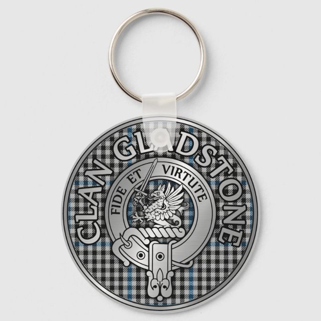 Clan Gladstone Crest & Tartan  Key Ring (Front)