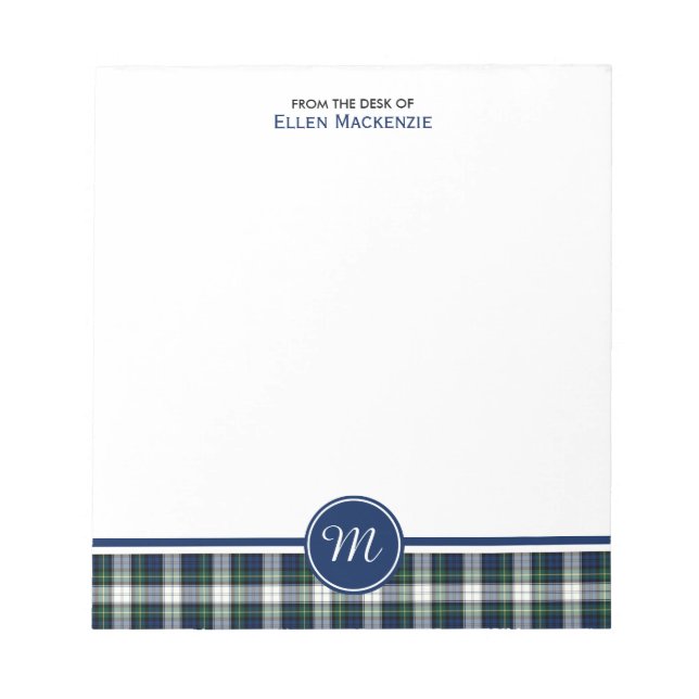 Clan Gordon Blue and White Dress Tartan Monogram Notepad (Front)