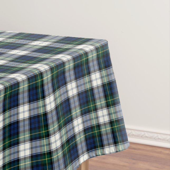 Clan Gordon Blue, Green, and White Dress Tartan Tablecloth (In Situ)