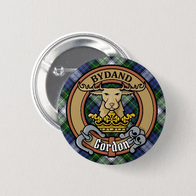 Clan Gordon Crest over Dress Tartan 6 Cm Round Badge (Front & Back)