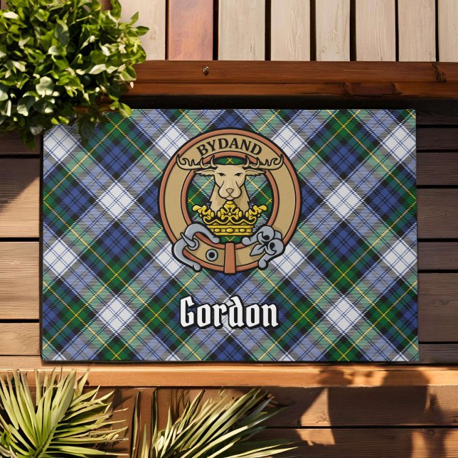 Clan Gordon Crest over Dress Tartan Doormat (Creator Uploaded)