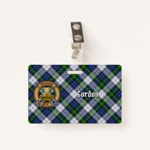 Clan Gordon Crest over Dress Tartan ID Badge