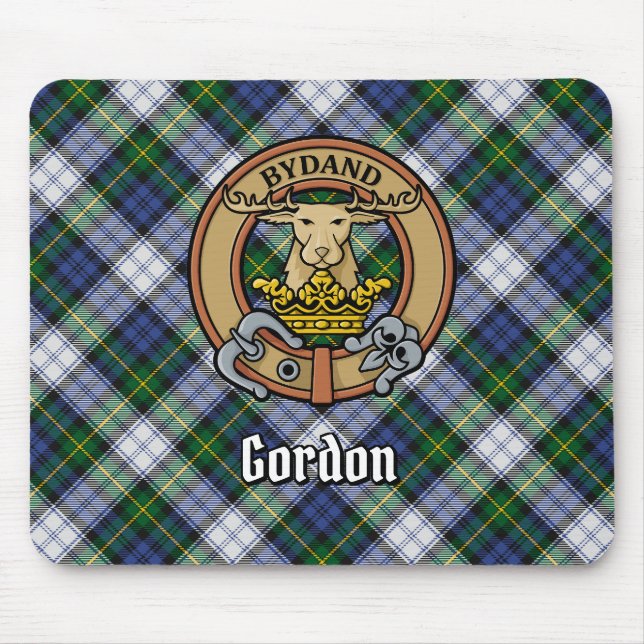 Clan Gordon Crest over Dress Tartan Mouse Mat (Front)