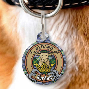 Clan Gordon Crest over Dress Tartan Pet Tag