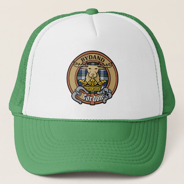 Clan Gordon Crest over Dress Tartan Trucker Hat (Front)