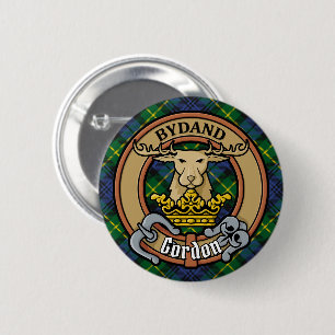 Clan Gordon Crest over Tartan 6 Cm Round Badge
