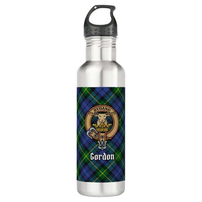 Clan Gordon Crest over Tartan 710 Ml Water Bottle (Front)