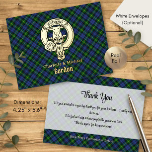Clan Gordon Crest over Tartan Foil Invitation Postcard