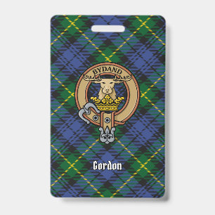 Clan Gordon Crest over Tartan ID Badge