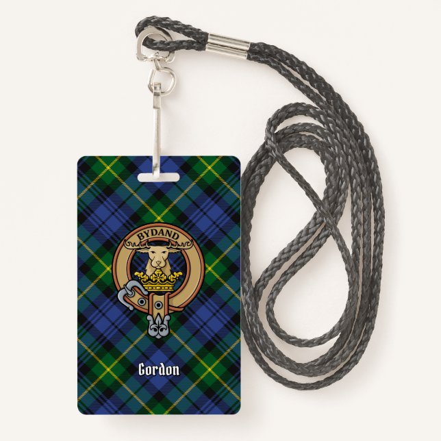 Clan Gordon Crest over Tartan ID Badge (Front with Lanyard)