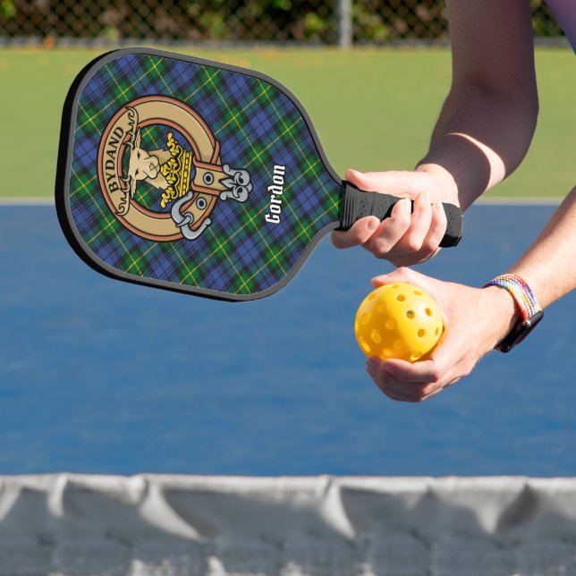 Clan Gordon Crest over Tartan Keychain Pickleball Paddle (Insitu)