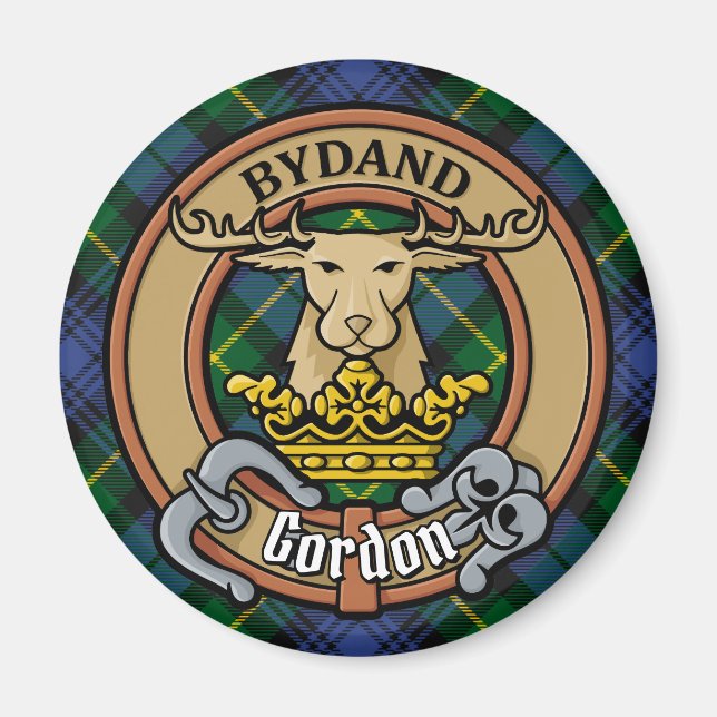 Clan Gordon Crest over Tartan Magnet (Front)