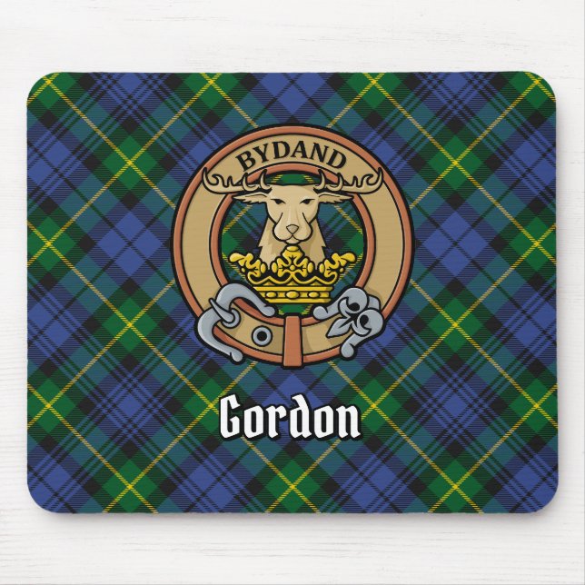 Clan Gordon Crest over Tartan Mouse Mat (Front)