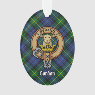 Clan Gordon Crest over Tartan Ornament