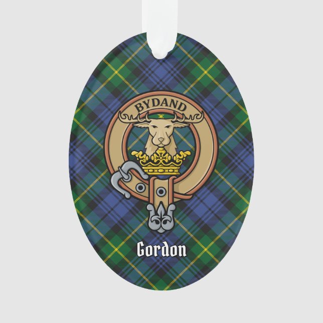 Clan Gordon Crest over Tartan Ornament (Front)