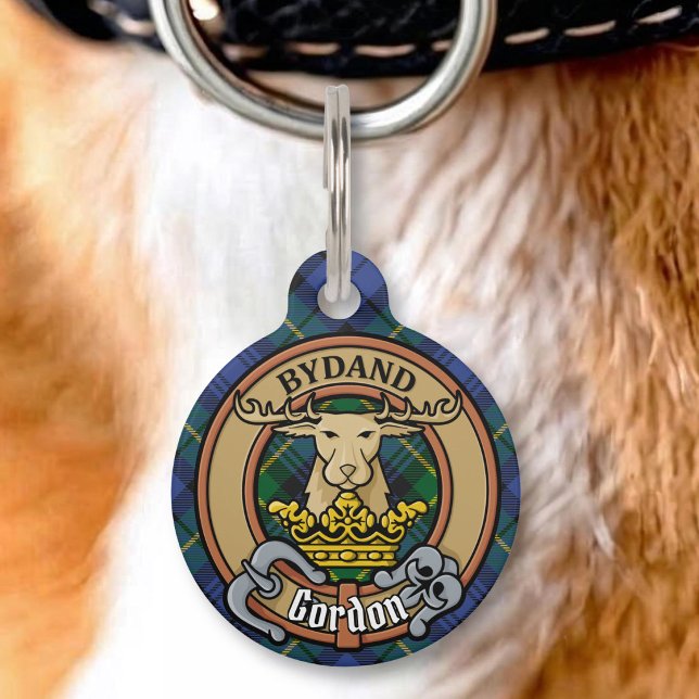 Clan Gordon Crest over Tartan Pet Tag (Creator Uploaded)