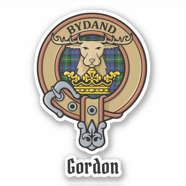 Clan Gordon Crest over Tartan Sticker (Front)