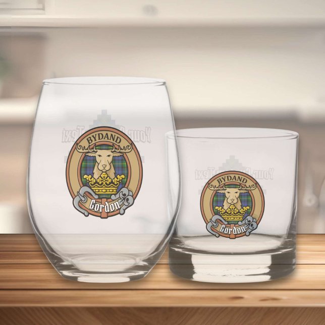 Clan Gordon Crest over Tartan Whiskey Glass (Creator Uploaded)