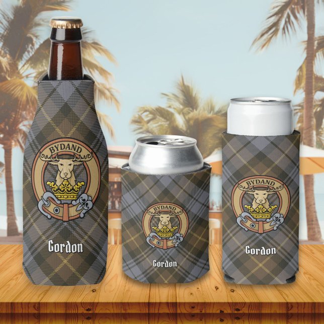 Clan Gordon Crest over Weathered Tartan Bottle Cooler (Creator Uploaded)