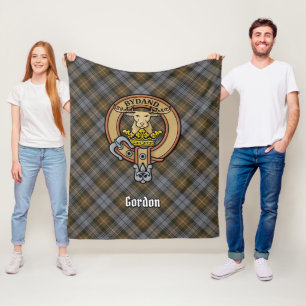 Clan Gordon Crest over Weathered Tartan Fleece Blanket