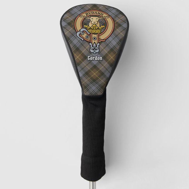 Clan Gordon Crest over Weathered Tartan Golf Head Cover (Front)