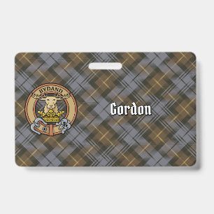 Clan Gordon Crest over Weathered Tartan ID Badge