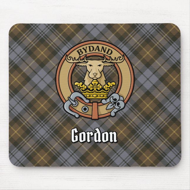 Clan Gordon Crest over Weathered Tartan Mouse Mat (Front)