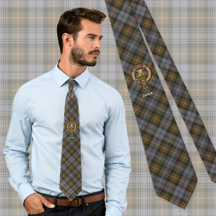 Clan Gordon Crest over Weathered Tartan Tie