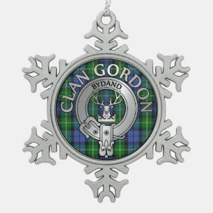 Clan Gordon Crest & Tartan Snowflake Pewter Christmas Ornament