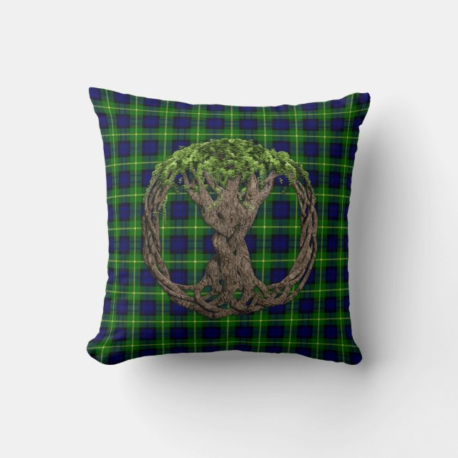 Clan Gordon Tartan And Celtic Tree Of Life Cushion (Front)