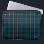 Clan Gordon Tartan Blue Plaid Monogrammed Laptop Sleeve<br><div class="desc">Monogrammed water resistant neoprene sleeve with a dark royal blue,  green,  and yellow Scottish plaid pattern from around 1940. Traditional Clan Gordon family tartan,  including the Addison sept. Three sizes available,  for laptops and tablets.</div>