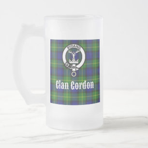 Clan Gordon Tartan Crest Frosted Glass Beer Mug