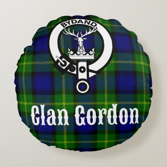 Clan Gordon Tartan Crest Round Cushion (Front)