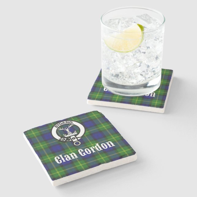 Clan Gordon Tartan Crest Stone Coaster (Side)