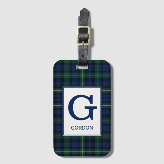 Clan Gordon Tartan Monogrammed Luggage Tag (Front Vertical)