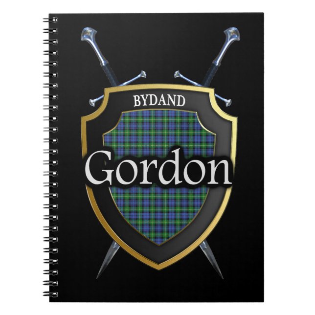 Clan Gordon Tartan Shield & Swords Notebook (Front)